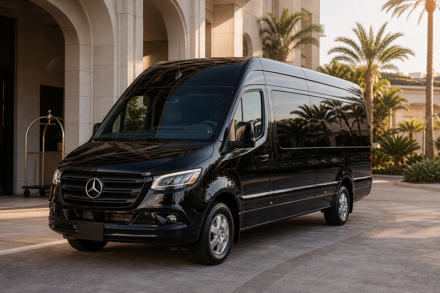 Black Mercedes-Benz Sprinter van for group transportation from San Diego to LAX